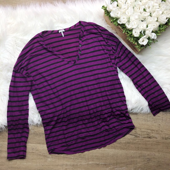 Splendid Tops - Splendid | Purple Striped V-Neck Shirt B3